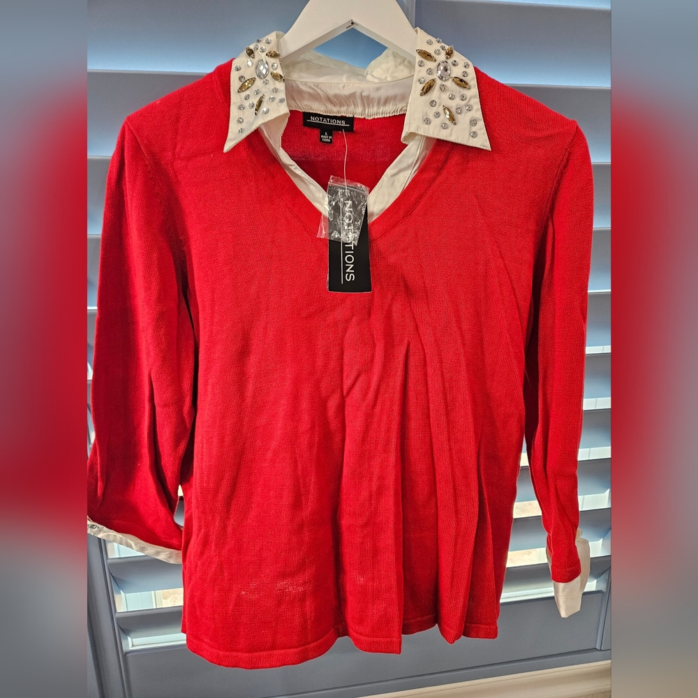 Notarions Red Sweater and Silk jersey top Size Large